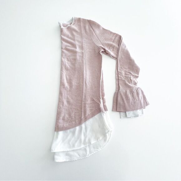 CAMBER & GRACE Pullover Pale Pink Knit Cream Chiffon Layered Look Women's S - Picture 9 of 9